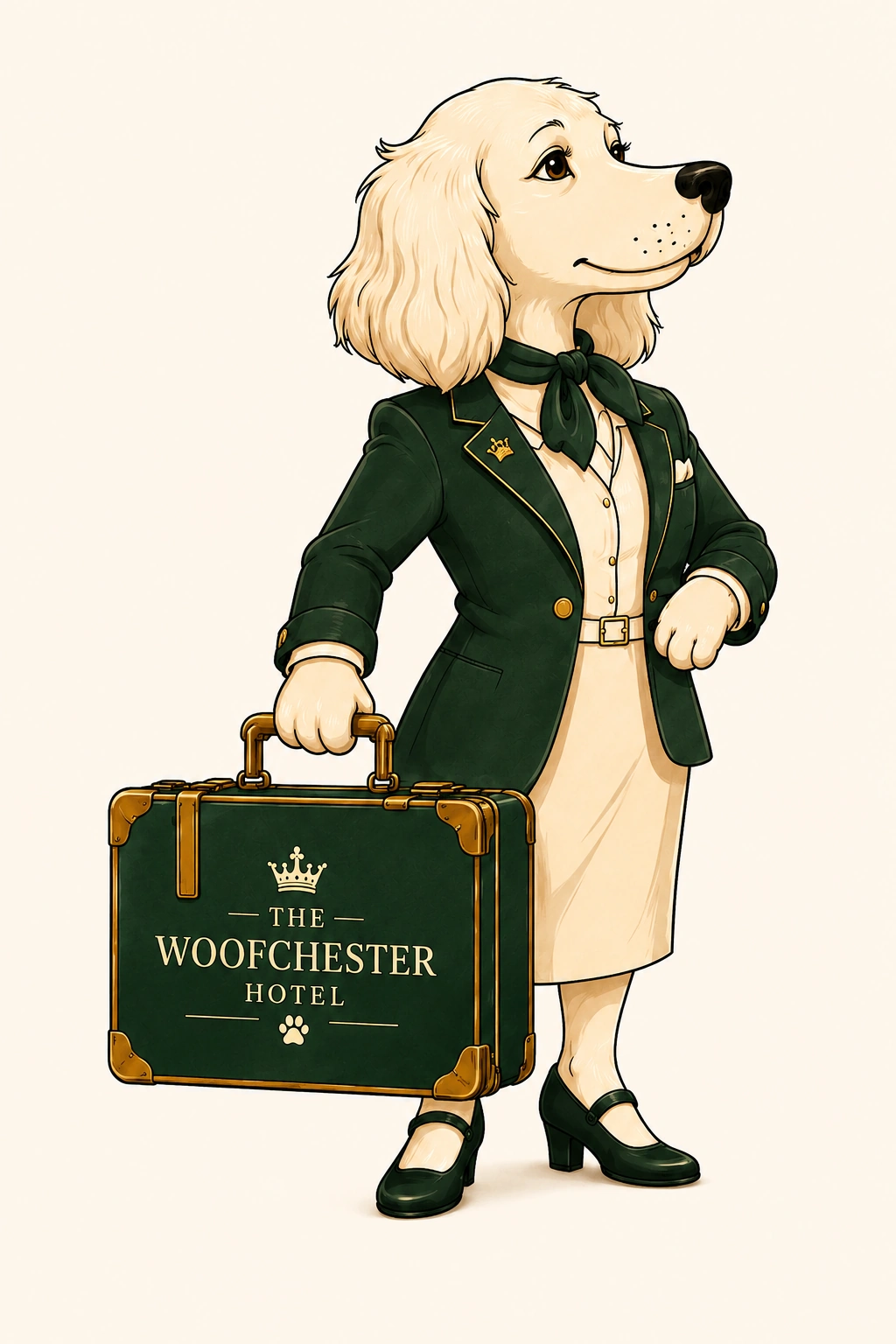 Miss Woofchester with her suitcase